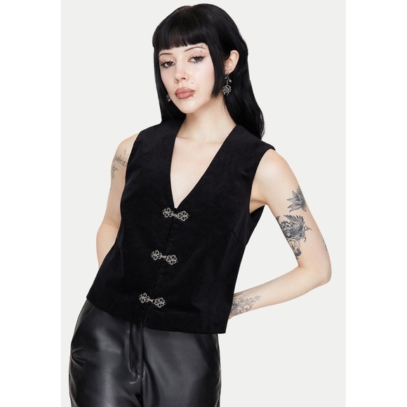Disturbia Jackets & Blazers - Disturbia Mire Sleeveless Corduroy Waistcoat Top Black Size 6 New With Tags